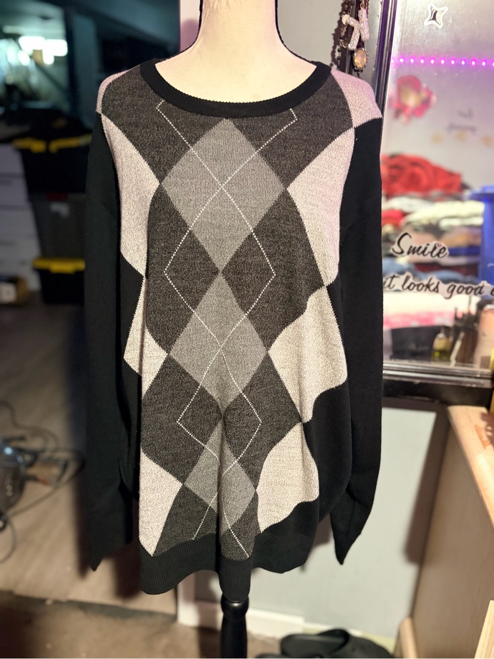 NWOT Classic Black & Gray Argyle Dockers Sweater- XL